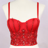 Sexy Slim Beads Acrylic Women Corset Crop Top Built in Bra To Wear Out Off Shoulder Camis Clothes