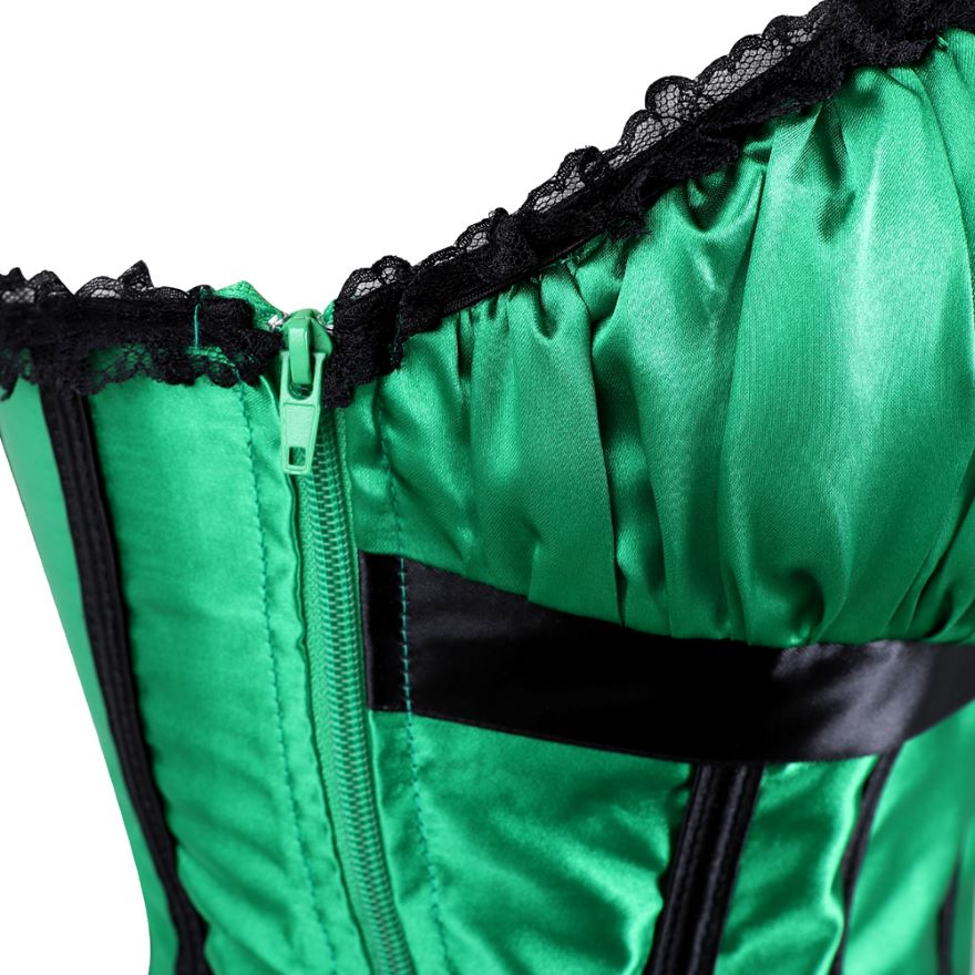Women Sexy Lace Corset Dress Satin Striped Cup Straps Corset Bustier Lingerie Top With Asymmentrical Floral Skirt Set Green