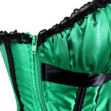Women Sexy Lace Corset Dress Satin Striped Cup Straps Corset Bustier Lingerie Top With Asymmentrical Floral Skirt Set Green