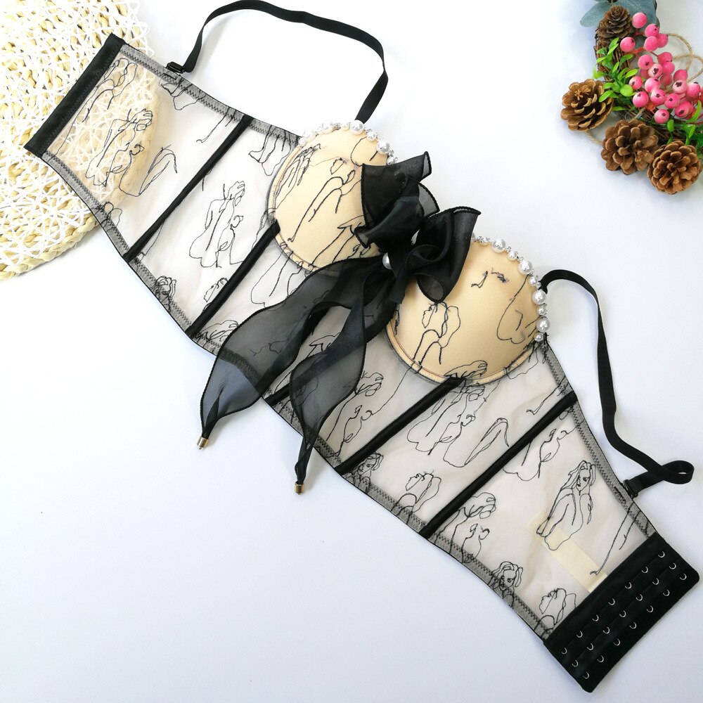 Mesh Bead Summer Sexy Corset Nightclub Party Short Women Camis Built In Bra Cropped Crop Top Push Up Breast
