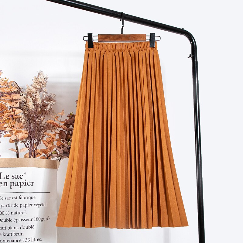 Women Vintage New Fashion Korean Skirt Elastic High Waist Pleated Leisure Retro Skirt Female Streetwear Luxury Faldas Clothes