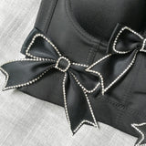 Sexy Bow Rhinestones Female Corset Nightclub Party Short Women Camis In Bra Cropped Crop Top Push Up Breast