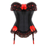 Sexy Satin Straps Corset Cup stripe Spaghetti Showgirl lace up boned Waist Trainer Bustier Plus Size S-2XL Lingerie