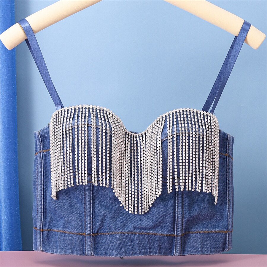 Denim Camis Women Top With Cups Cropped Corset Tops Slim Sexy Crop Top To Wear Out