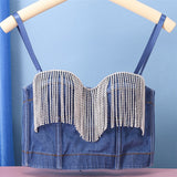 Denim Camis Women Top With Cups Cropped Corset Tops Slim Sexy Crop Top To Wear Out