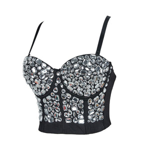 New Sexy Corset Top Transparent Acrylic Beads Shine Women Crop Top To Wear Out Bra Push Up Bustier Tops