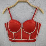 Camis Tops With Built In Bra Short Party Sleeveless Sexy Rhinestone Crop Top Women Harajuku Push Up Chest
