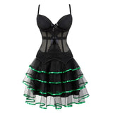 Victorian Burlesque Straps Corset Dress Women Gothic Sexy Cup Lace Corset Bustier Lingerie Top With Striped Mini Skirt Set