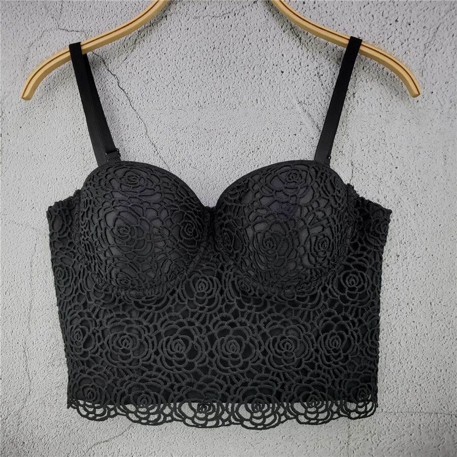 New In Autumn Embroidery White Women Sexy Top Underwear To Wear Out Vest Push Up Bralette Bra Corset Tops