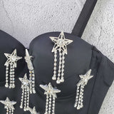 Rhinestone Tassel Corset Sexy Summer Female Show Crop Top Spaghetti Strap Women Camis Tops With Built In Bra Push Up Bralette