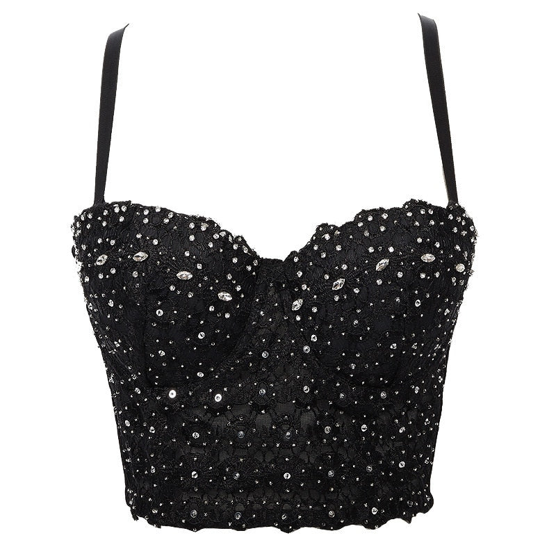 Crop Tops Rhinestone Lace Sexy Women Summer Push Up Cami Top Cropped To Wear Out Bralette Bra Corset