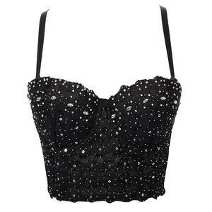 Crop Tops Rhinestone Lace Sexy Women Summer Push Up Cami Top Cropped To Wear Out Bralette Bra Corset