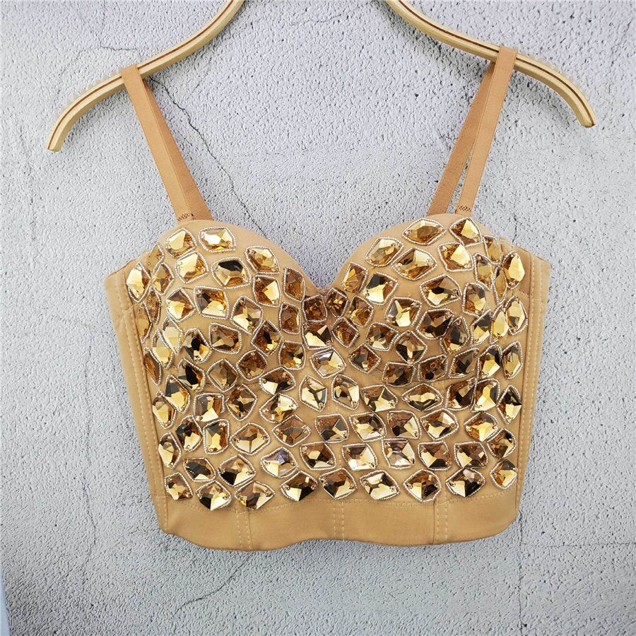 Acrylic Shine Sexy Top Performance Party Nightclub Crop Top Women To Wear Out Spaghetti Strap Corset Push Up Bralette