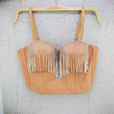 Cool Women Vest Tassel Chain Tank Sexy Cropped Tops Hip Hop Camisole Breast Wrap Outwear