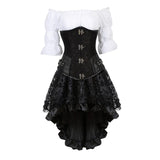 Gothic Skirt Set Underbust Corset Asymmetrical Floral Lace Skirt with Renaissance Blouse Three-Pieces Outfits Plus Size