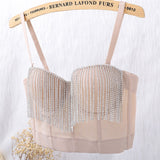 Crop Top With Built In Bra Short Sexy Beading Tassel Rhinestones Tops Push Up Bralette Solid Nightclub Camis
