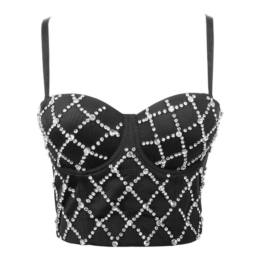 Rhinestone Top Women Camis Cropped Sexy Off Shoulder Corset Crop Top To Wear Out Nightclub Push Up Bustier