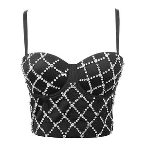 Rhinestone Top Women Camis Cropped Sexy Off Shoulder Corset Crop Top To Wear Out Nightclub Push Up Bustier