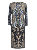 O Neck Formal Half Sleeve Women 1920s Vintage Gowns Tea Length Sequins Tulle Evening Dress