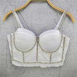 Camis Tops With Built In Bra Short Party Sleeveless Sexy Rhinestone Crop Top Women Harajuku Push Up Chest