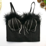 Autumn Feather Rhinestones Women Corset Camis Cropped Sexy Party Push Up Bustier Crop Top With Cups To Wear Out