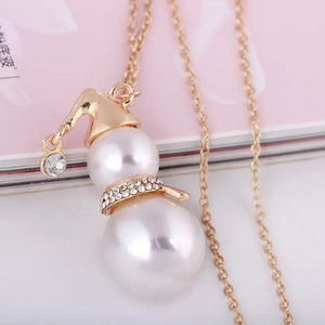 Cute Snowman Pendant Long Necklace Women Gold Color Pearl Jewelry Wedding Jewelry Santa Claus Christmas Gifts