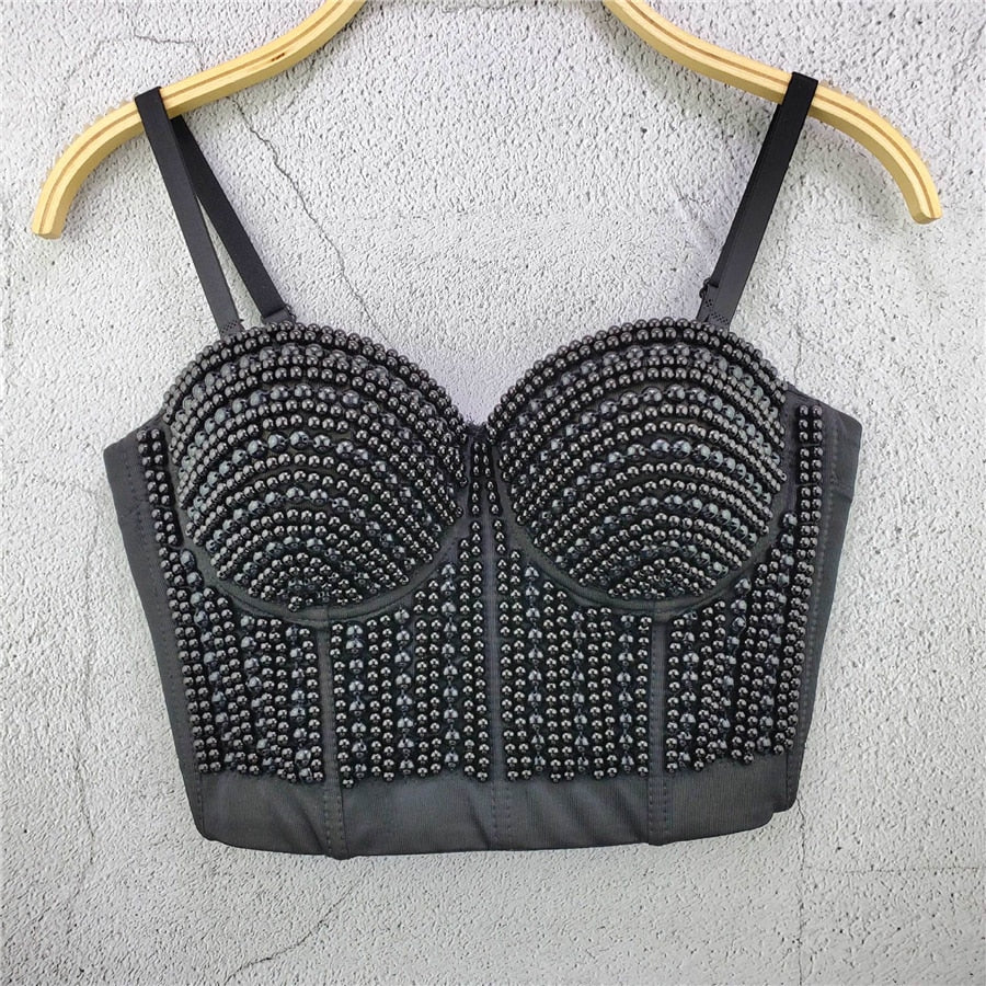 Beading Summer Women Sexy Top Underwear To Wear Out Thin Straps Vest Push Up Bralette Bra Corset Tops
