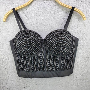 Beading Summer Women Sexy Top Underwear To Wear Out Thin Straps Vest Push Up Bralette Bra Corset Tops