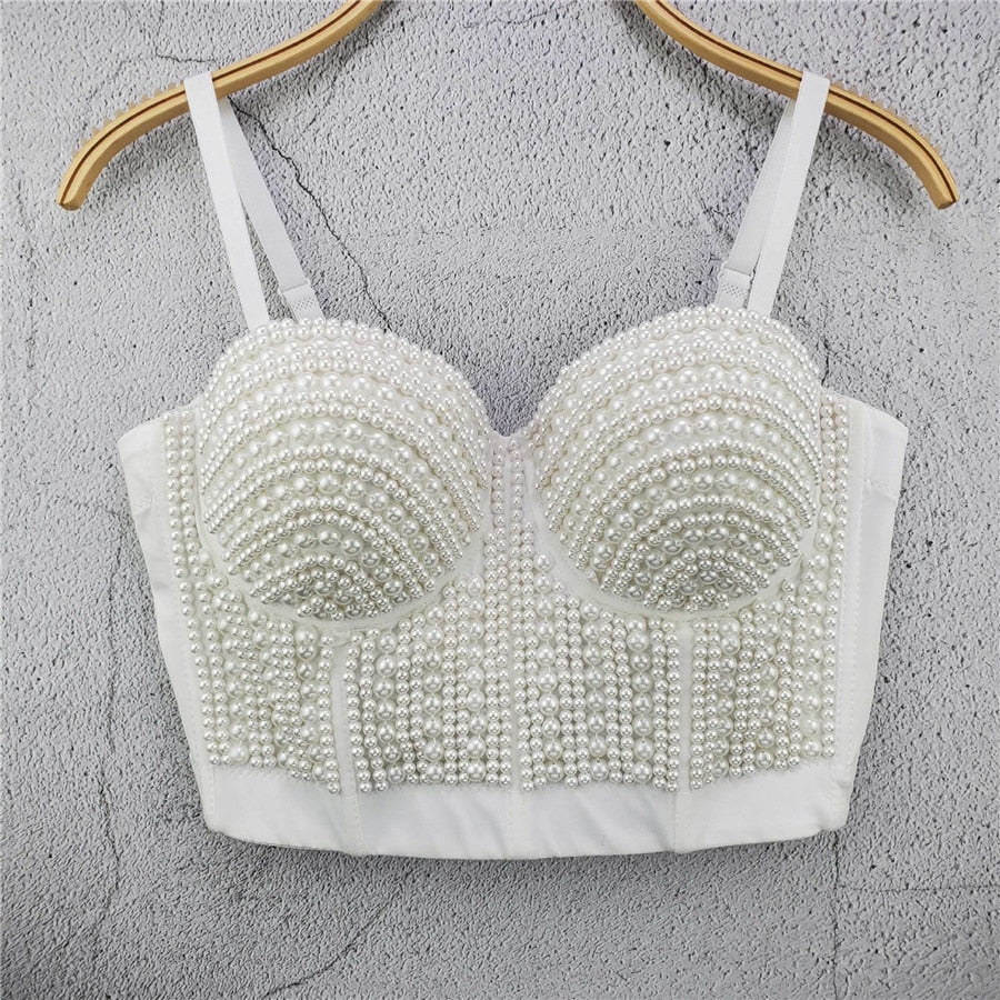 Beading Summer Women Sexy Top Underwear To Wear Out Thin Straps Vest Push Up Bralette Bra Corset Tops
