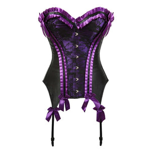 Women Victorian Vintage Floral Brocade Overbust Corset Sexy Lace Bow Decorated Slim Waist Cincher Corset Bustier Lingerie Top