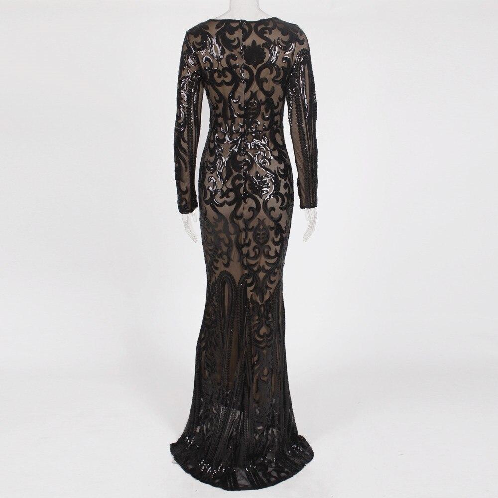 Elegant Long Sleeve Sequin Evening New Women Gold Party Maxi Dress