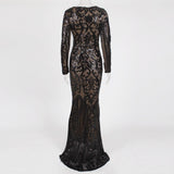 Elegant Long Sleeve Sequin Evening New Women Gold Party Maxi Dress