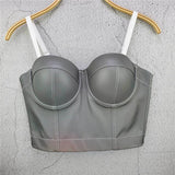 New PU Leather Winter Crop Top To Wear Out Sleeveless Top Corset Sexy Show Bra Push Up Bustier Tops
