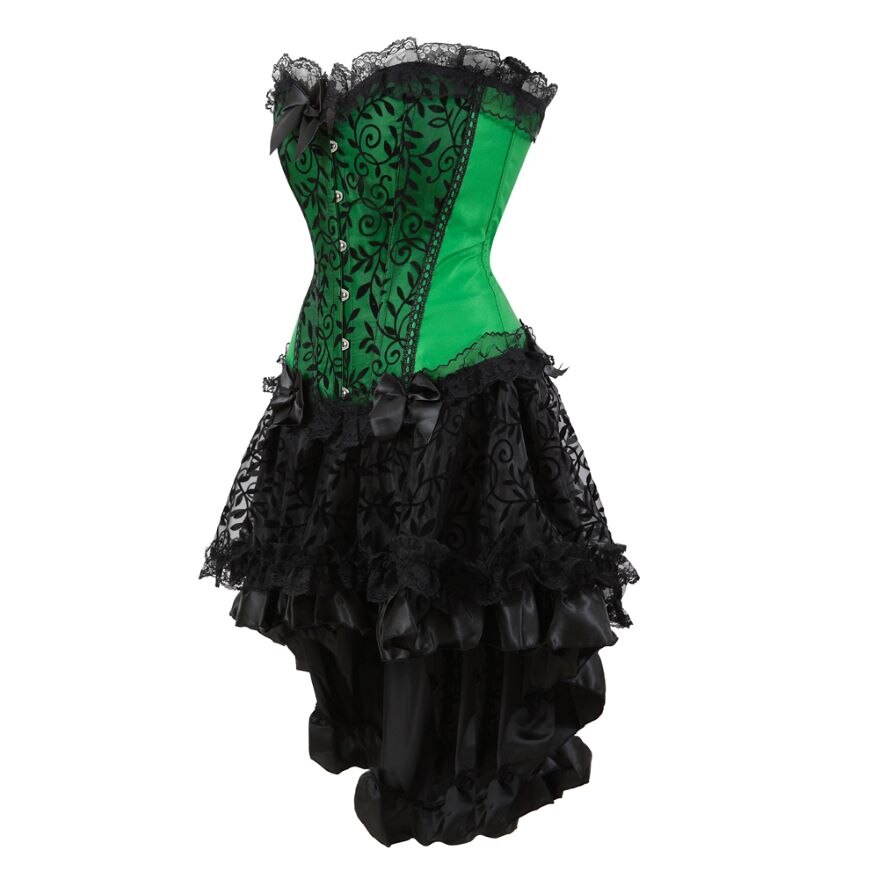 Women Sexy Lace Floral Corset Dress Victorian Fashion Corset Bustier Lingerie Top With Gothic Asymmencial High Low Skirt Set
