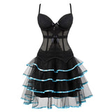 Victorian Burlesque Straps Corset Dress Women Gothic Sexy Cup Lace Corset Bustier Lingerie Top With Striped Mini Skirt Set