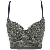 Rhinestone Sexy Top Nightclub Shines Crop Top Women Off Shoulder Camis Tops With Built In Bra Push Up Bralette