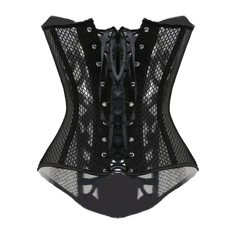 Sexy Corset Overbust Women Gothic Corset Top Mesh Shaper Slimming Waist Trainer Lace Up Corsets Bustiers Black White Plus Size