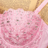Cropped Tops With Built in Bra Women Lace Bright Glass Beading Crop Top Straps Sexy Women Corset Tops To Wear Out Bustier