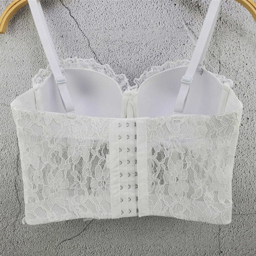 Lace Crop Top Push Up Breast Summer Sexy Corset With Cup Nightclub Party Short Women Camis In Bra Cropped