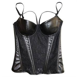 Sexy Gothic Mesh Floral Lace Up Back Vintage PU Black Corset Lingerie Top Waist Trainer Body Shaper