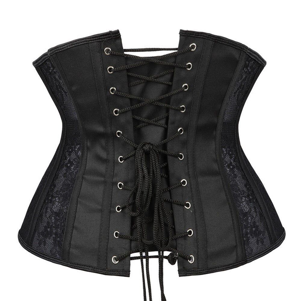 Women Waist Training Black Underbust Corset Top Basque Corselet Bustier Lingerie Belt