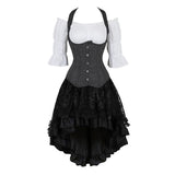 Gothic Skirt Set Underbust Corset Asymmetrical Floral Lace Skirt with Renaissance Blouse Three-Pieces Outfits Plus Size