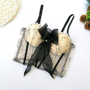 Mesh Bead Summer Sexy Corset Nightclub Party Short Women Camis Built In Bra Cropped Crop Top Push Up Breast