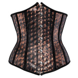 Steampunk Skull Print Faux Leather Underbust Corset Women Sexy Slim Body Shaper Corset Bustier Lingerie Top Pirate Costume Brown