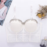 New Short Sexy Diamond Beading Crop Top Women Solid Camis Tops With Built In Bra Push Up Bralette
