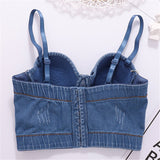 New Performance Sexy Tassel Rhinestones Crop Top Women Harajuku Denim Camis Tops With Built In Bra Push Up Bralette