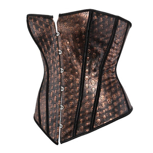 Women Sexy Steampunk Skull Print Corset Top Vintage Faux Leather Corsets Bustiers Lingerie Pirate Costume Brown Plus Size S-6XL