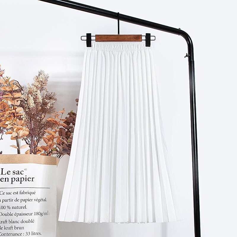 Women Vintage New Fashion Korean Skirt Elastic High Waist Pleated Leisure Retro Skirt Female Streetwear Luxury Faldas Clothes