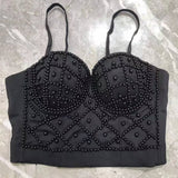 Imitation Pearls Camisole Sleeveless Adjustable Camis Crop Tops Women Party Clubwear