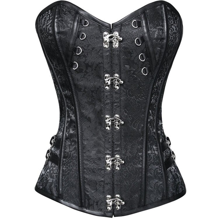 Women Steampunk Corsets Short Korset Gothic Overbust Bustier Jacquard Floral Lace Corselet